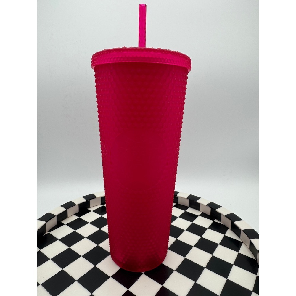 Pink Studded Tumbler with Straw 24 oz Reusable Travel Cup‎